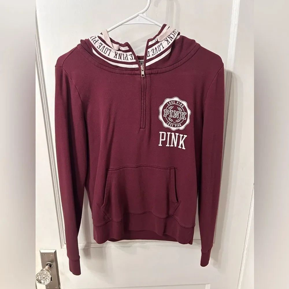 PINK Victoria's Secret Maroon Half-Zip Hoodie